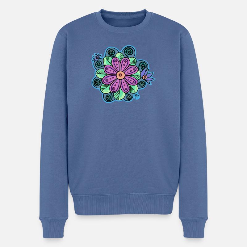 Blume - Männer Premium Bio Pullover - Taubenblau