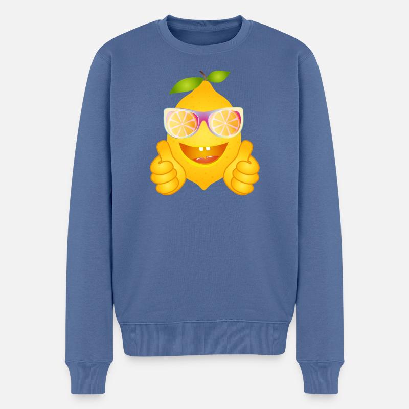 Coole Zitrone mit Sonnenbrille – Comicfrucht - Männer Premium Bio Pullover - Taubenblau