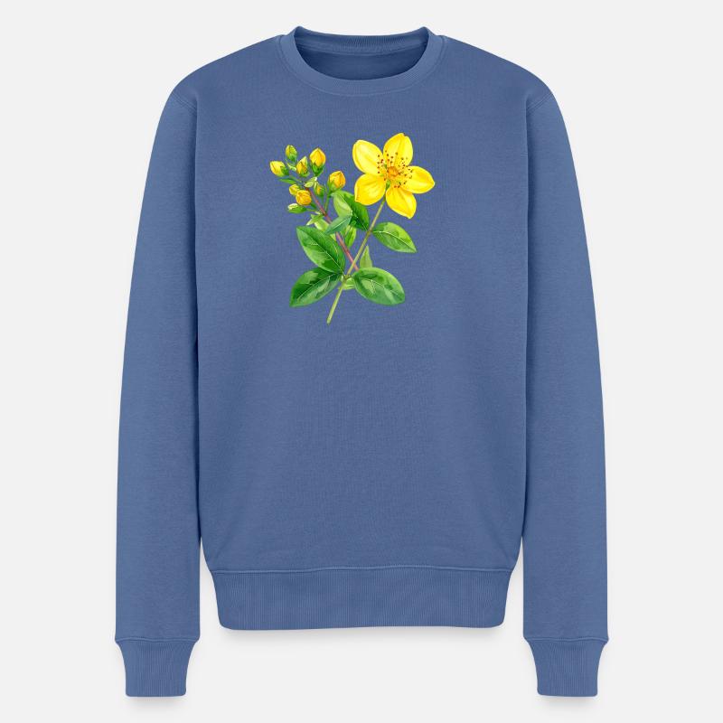 Johanniskraut – botanisches Aquarell - Männer Premium Bio Pullover - Taubenblau
