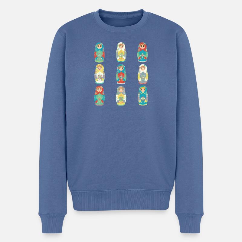 Bunte RussischMatroschka Figuren - Männer Premium Bio Pullover - Taubenblau
