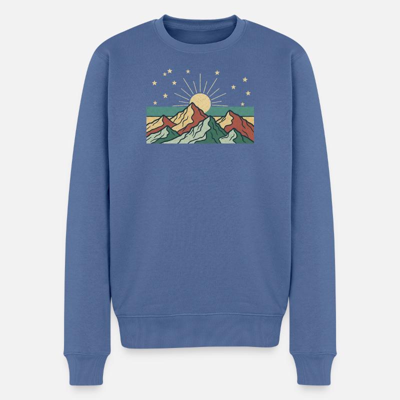 Berglandschaft mit Sonnenstrahlen - Männer Premium Bio Pullover - Taubenblau