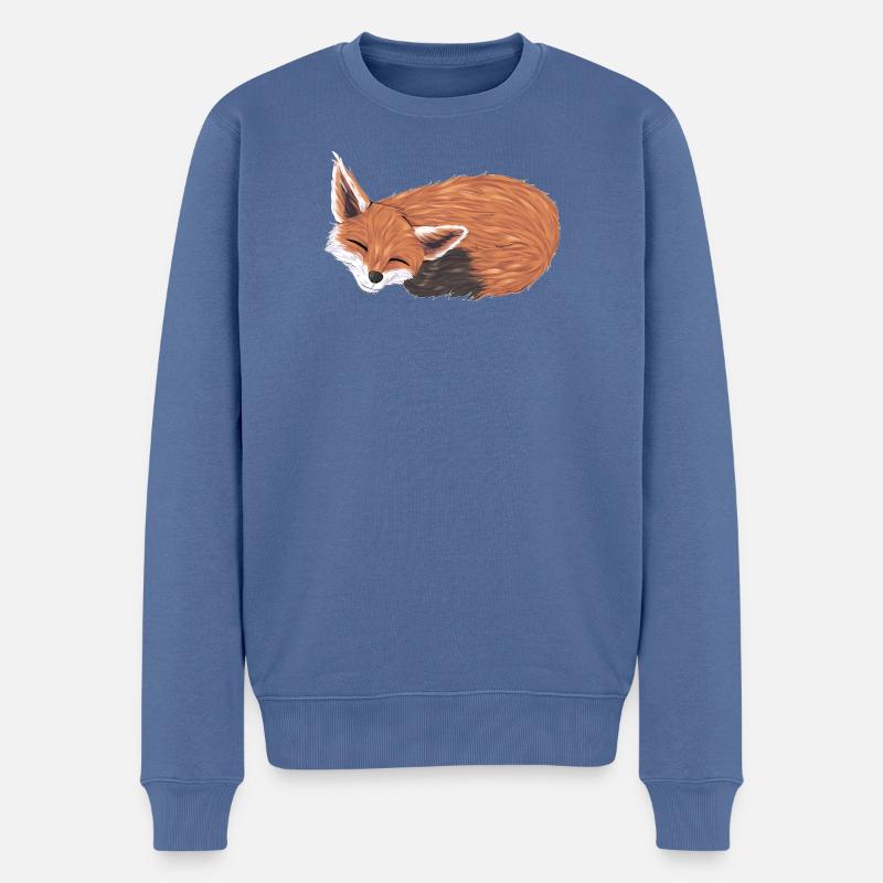 Füchsin im Schlaf mit Warmfarben - Männer Premium Bio Pullover - Taubenblau