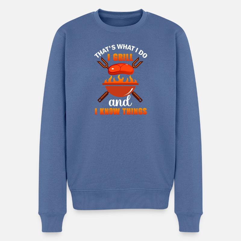 Grillmeister Wissen – BBQ mit Stil  - Männer Premium Bio Pullover - Taubenblau