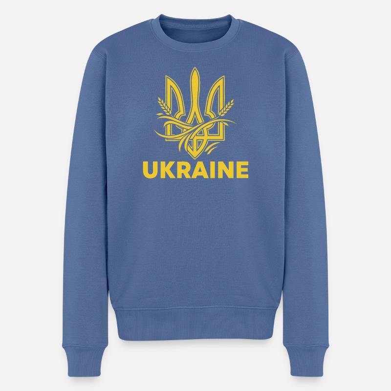 Ukrainischer Dreizack mit Weizenmotiv - Männer Premium Bio Pullover - Taubenblau