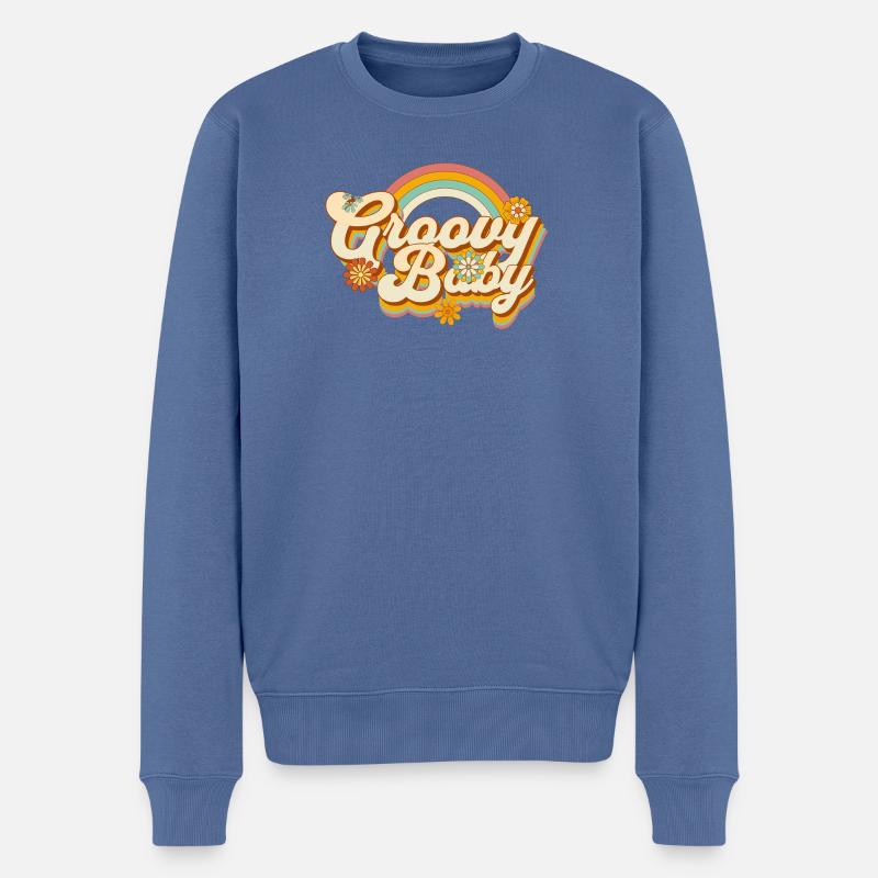 Retro Blumen-Design mit Regenbogen - Männer Premium Bio Pullover - Taubenblau