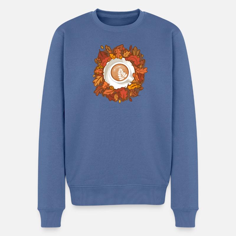 Les feuilles tombent, le café appelle - Pull Premium bio Homme - bleu pigeon