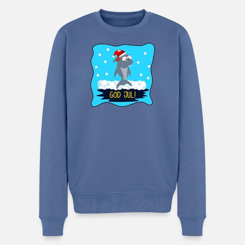 Frohe Weihnachten Lustiger Hai - Männer Premium Bio Pullover - Taubenblau