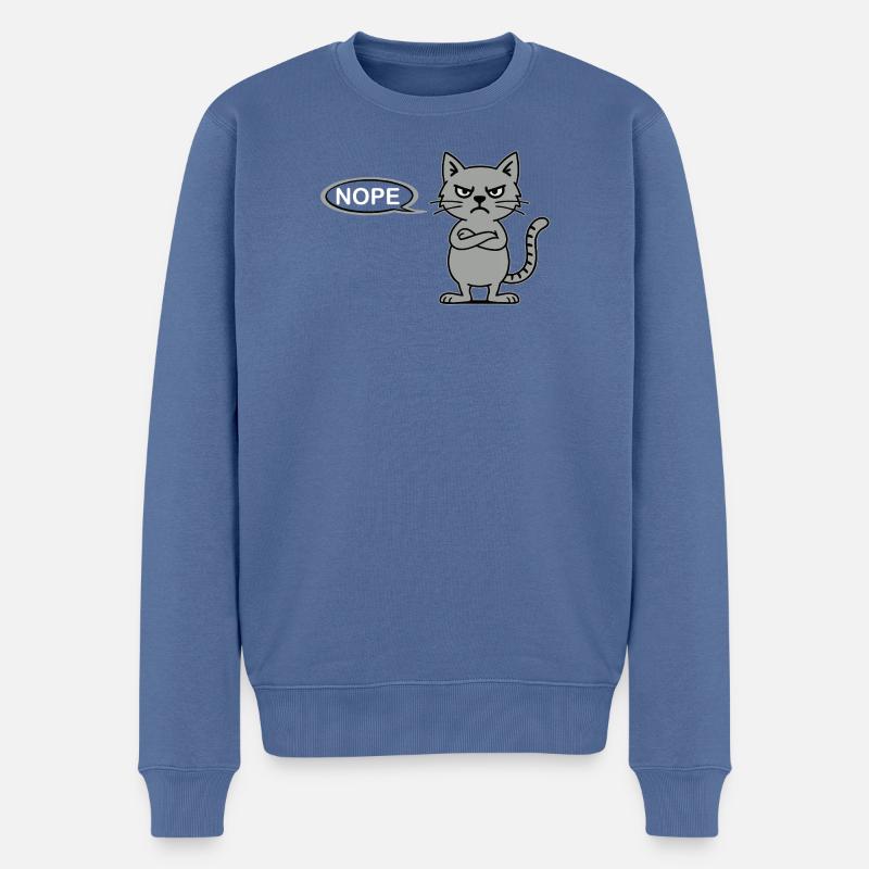 Skeptische Katze NOPE-Statement - Männer Premium Bio Pullover - Taubenblau