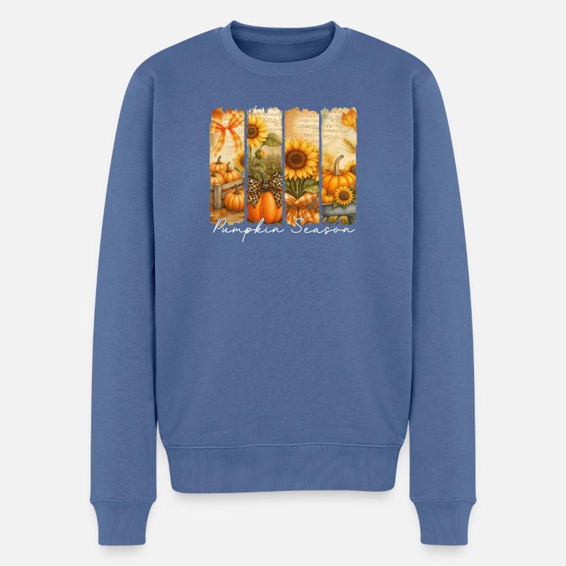 Kürbis-Saison Sonnenblumenfeld - Männer Premium Bio Pullover - Taubenblau