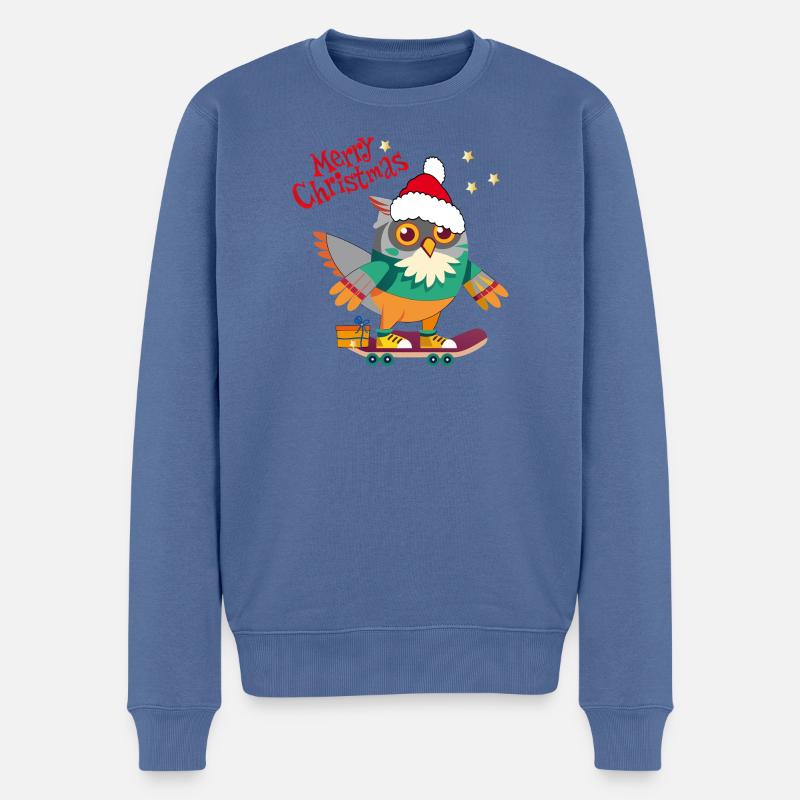 Weihnachtseule auf Skateboard - Männer Premium Bio Pullover - Taubenblau