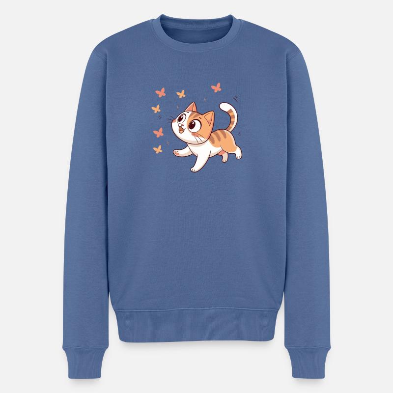 Glückliche Kätzchen-Schmetterlinge - Männer Premium Bio Pullover - Taubenblau
