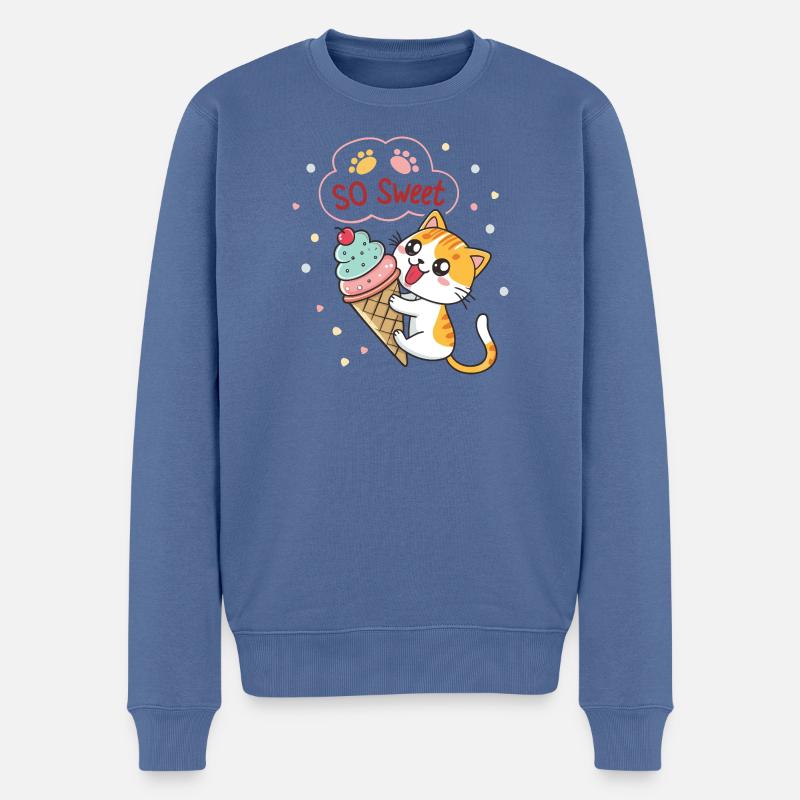 Chat gourmand avec glace pastel - Pull Premium bio Homme - bleu pigeon