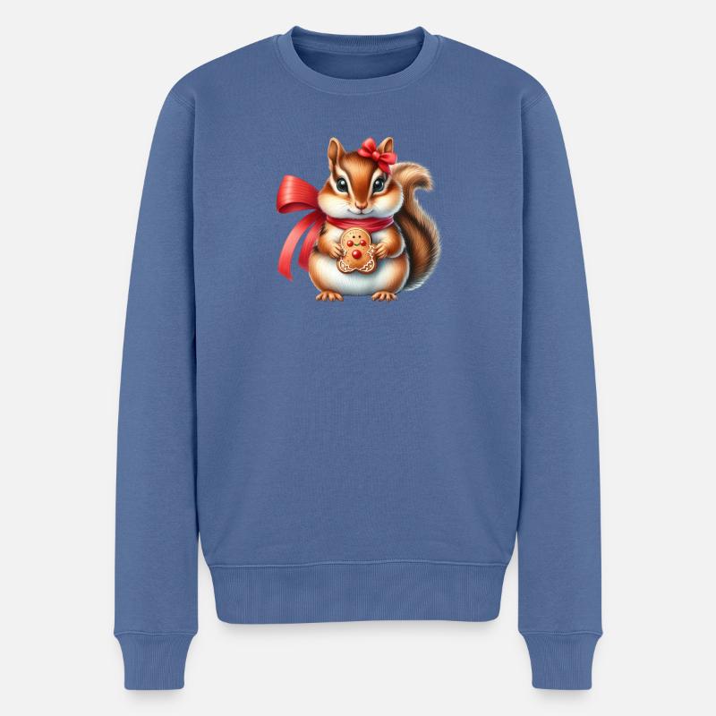Ingwer-Eichhörnchen mit Keks - Männer Premium Bio Pullover - Taubenblau