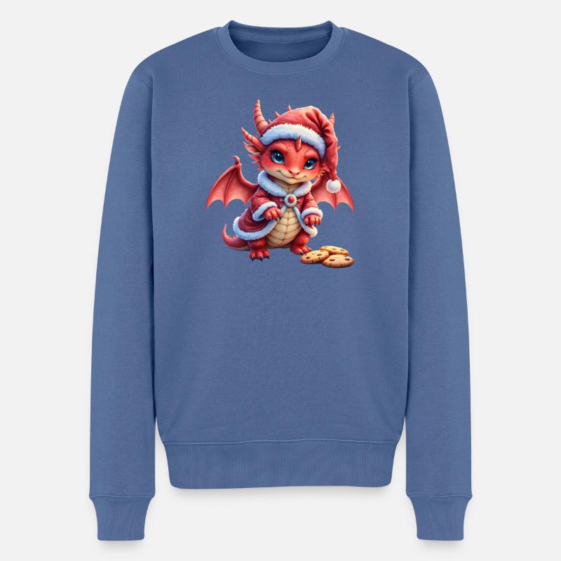 Plüschiger Weihnachtsdrache - Männer Premium Bio Pullover - Taubenblau