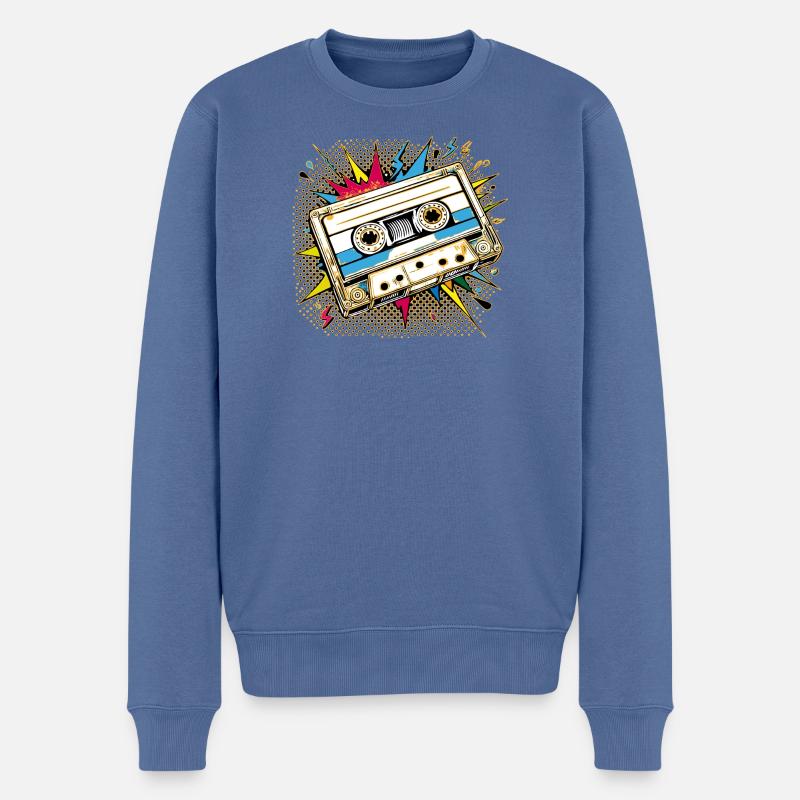 Retro Kassetten  Kasi - Tape - Männer Premium Bio Pullover - Taubenblau