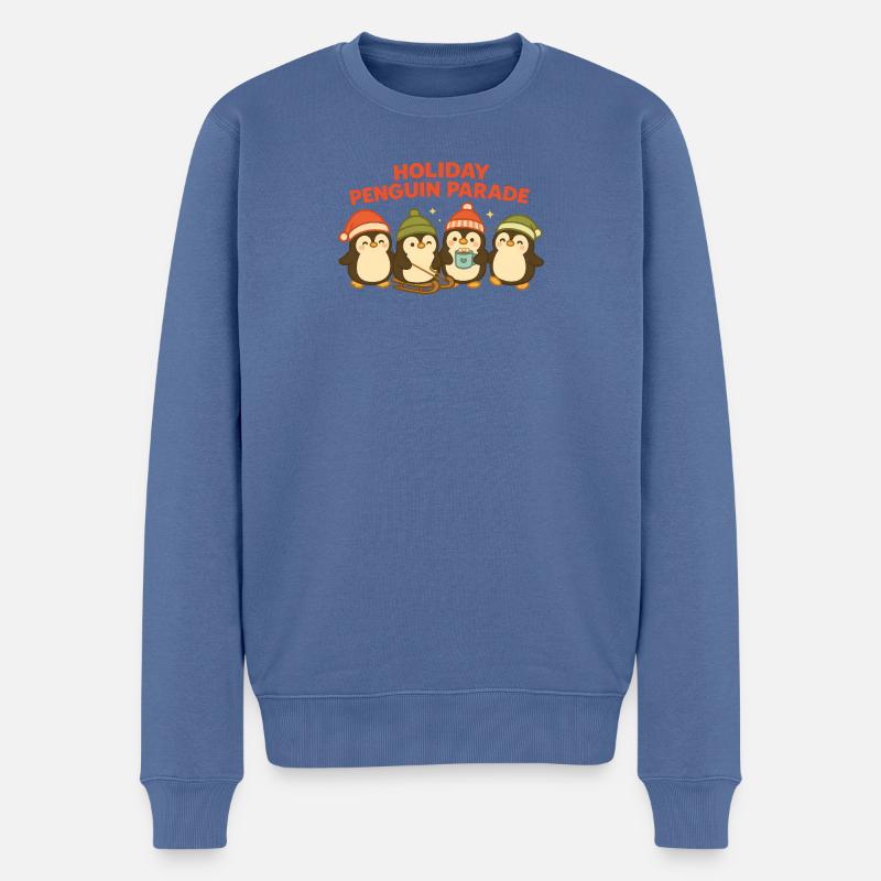 Frohe Pinguin Parade - Männer Premium Bio Pullover - Taubenblau