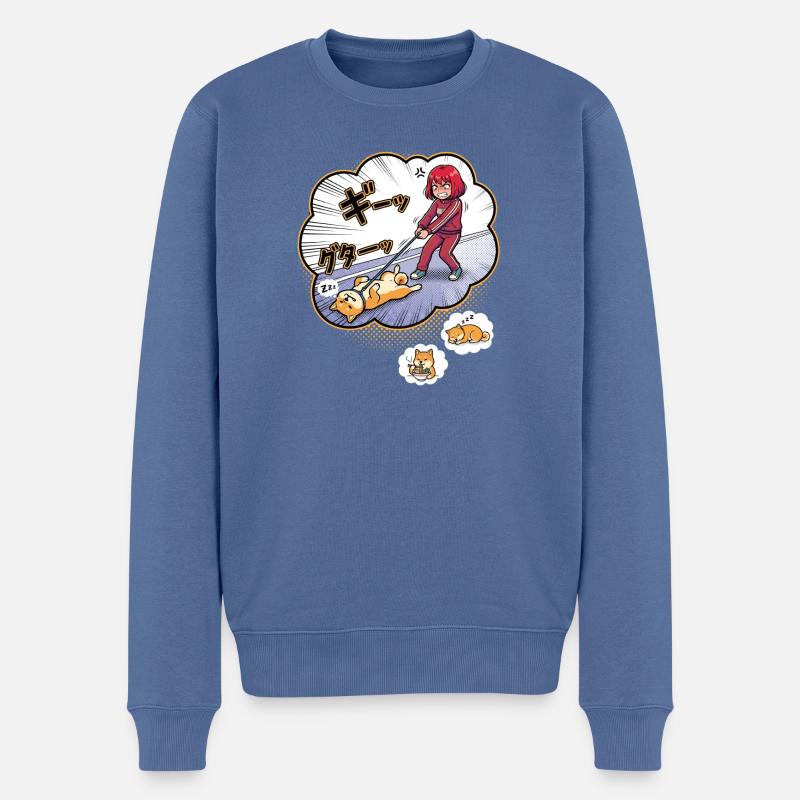 Wütende Halterin vs Schlafender Hund - Männer Premium Bio Pullover - Taubenblau