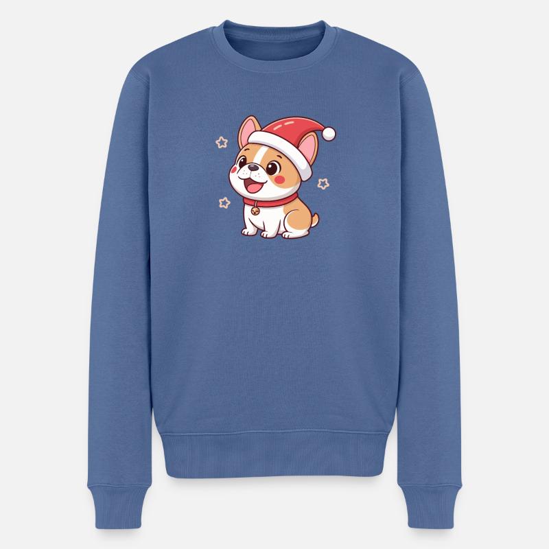 Festlicher Welpen-Weihnachtsmann - Männer Premium Bio Pullover - Taubenblau