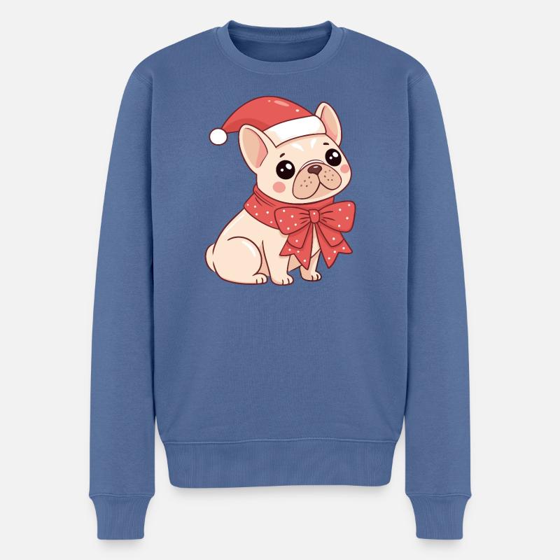 Chiot festif avec chapeau et nœud - Pull Premium bio Homme - bleu pigeon