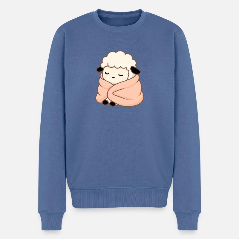 Schlafendes Schaf – süße Cozy Illustration - Männer Premium Bio Pullover - Taubenblau
