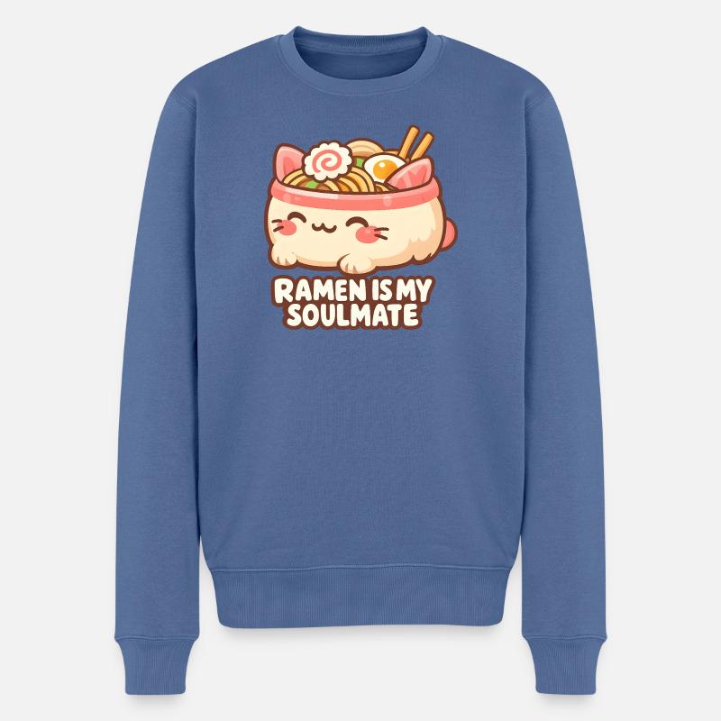 Ramen Katze Kawaii - Männer Premium Bio Pullover - Taubenblau