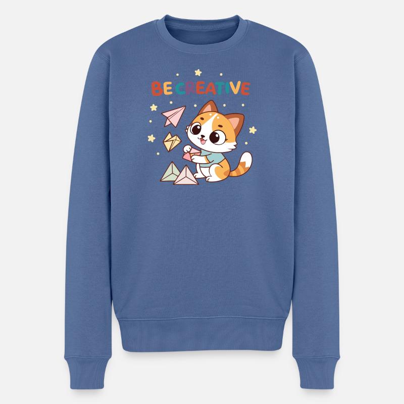 Kreative Kätzchen- und Papierflugzeuge - Männer Premium Bio Pullover - Taubenblau