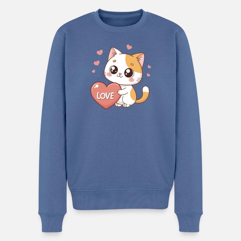 Kawaii Katzenherz-Liebe - Männer Premium Bio Pullover - Taubenblau