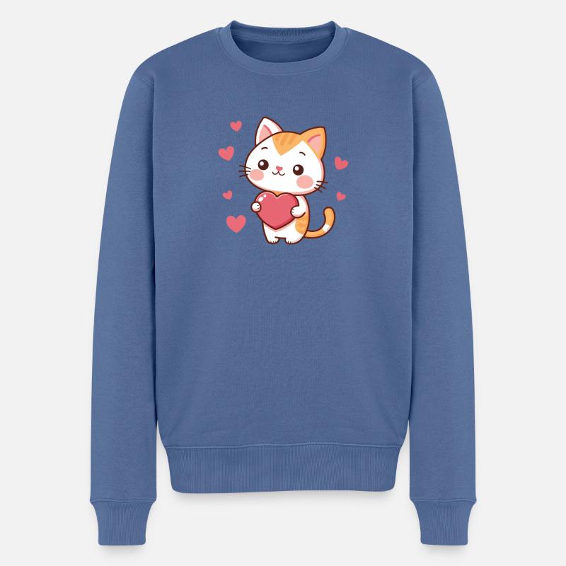 Kawaii Katzenherzen Charmant - Männer Premium Bio Pullover - Taubenblau