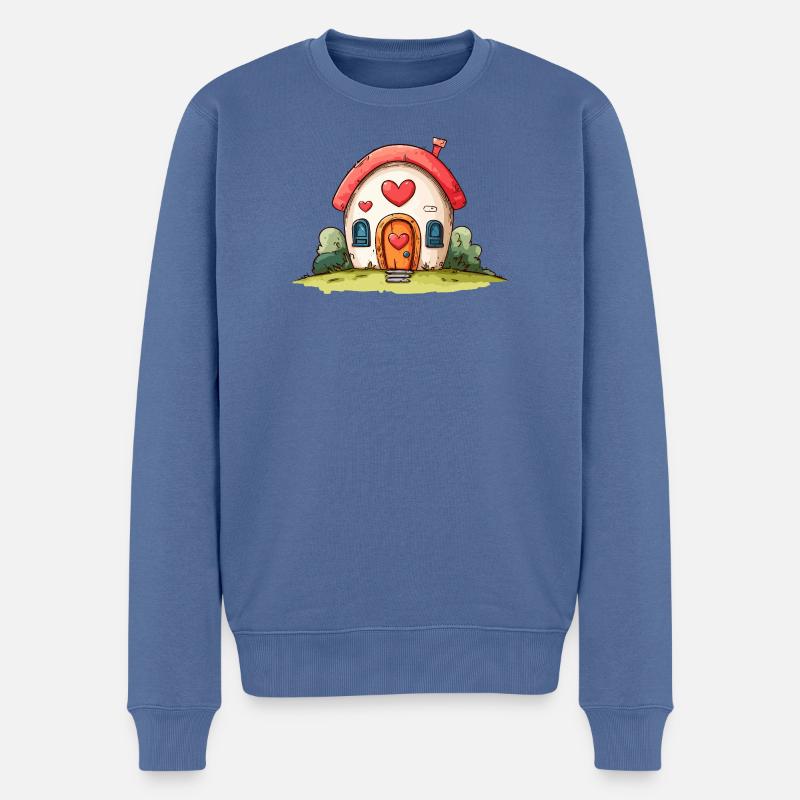 Herzhaus Cartoon-Liebe - Männer Premium Bio Pullover - Taubenblau