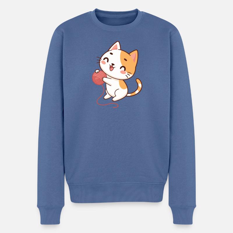 Happy Kitten und Garn - Männer Premium Bio Pullover - Taubenblau