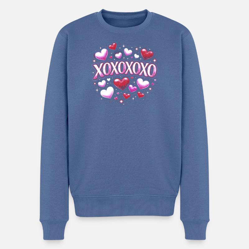 XOXOXO Herzen Neon Glanz - Männer Premium Bio Pullover - Taubenblau