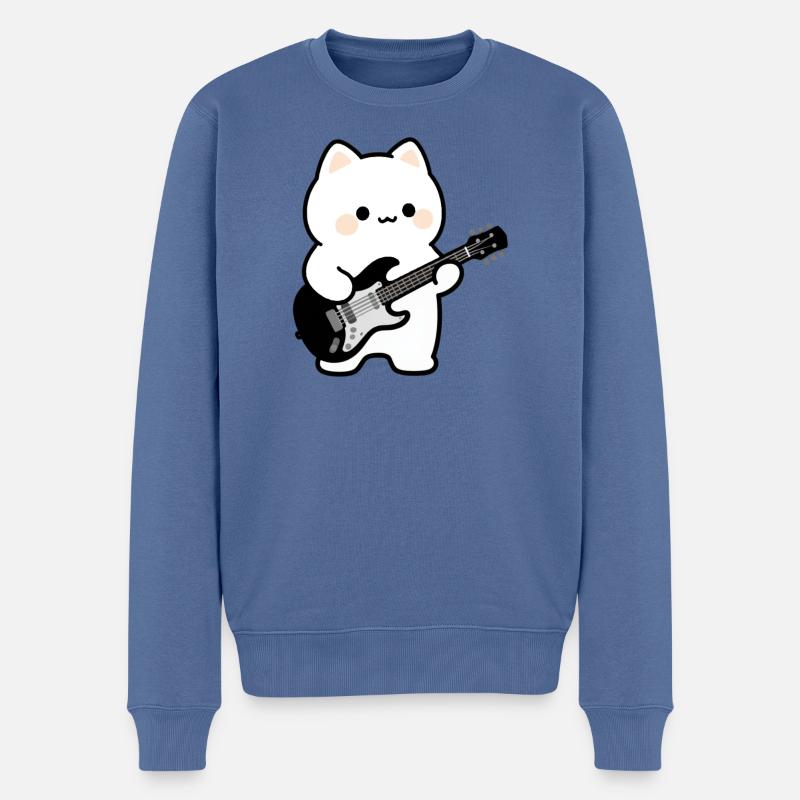 Kawaii Cat avec guitare électrique - Pull Premium bio Homme - bleu pigeon