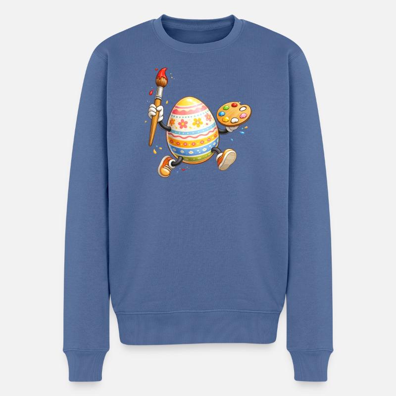 Künstlerisches Osterei mit Pinsel  - Männer Premium Bio Pullover - Taubenblau