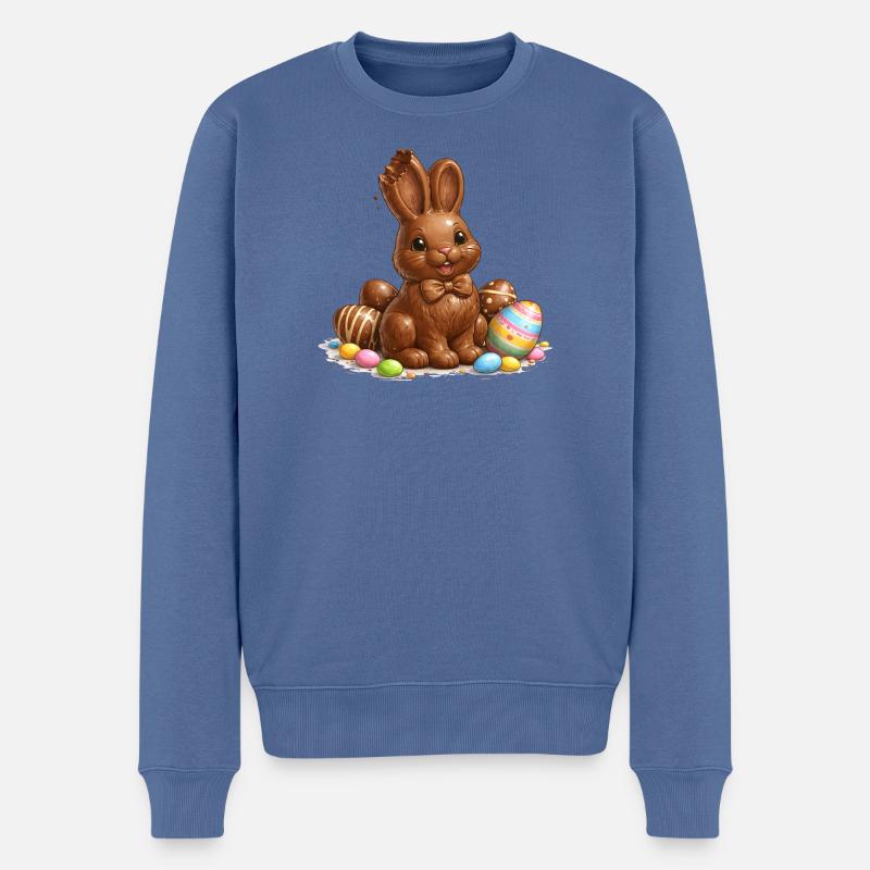 Chocolat avec des œufs de Pâques - Pull Premium bio Homme - bleu pigeon