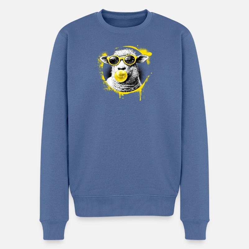 Lamm mit Gelber Brille Pop-Art - Männer Premium Bio Pullover - Taubenblau