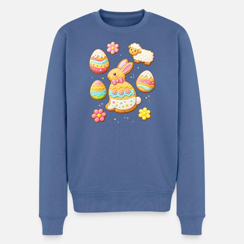 Ensemble de biscuits de Pâques avec illustration de lapin et agneau - Pull Premium bio Homme - bleu pigeon