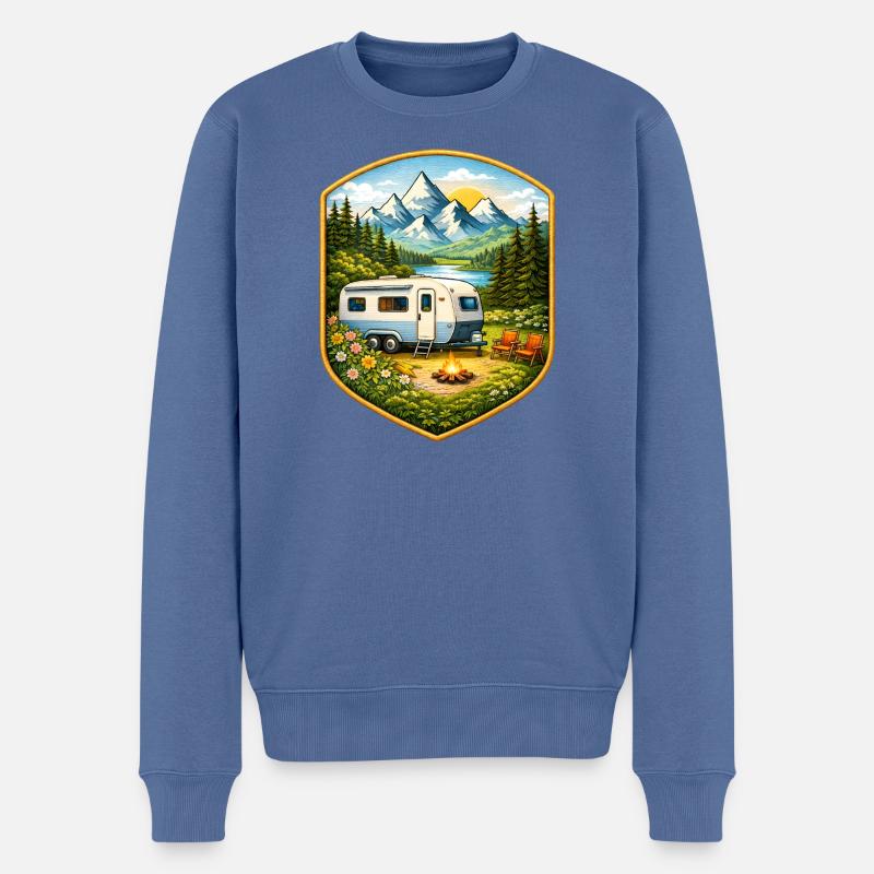 Camping Patch mit Wohnwagen   - Männer Premium Bio Pullover - Taubenblau