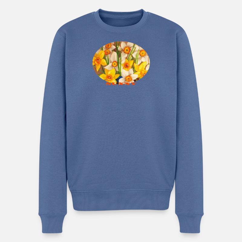 Sunny – Leuchtend gelbe Narzissen Ovale Kunst - Männer Premium Bio Pullover - Taubenblau