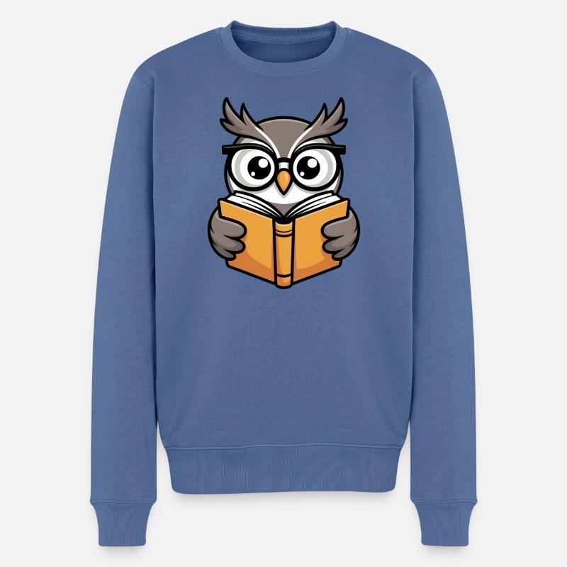 Chouette lectrice mignonne avec des lunettes - Pull Premium bio Homme - bleu pigeon