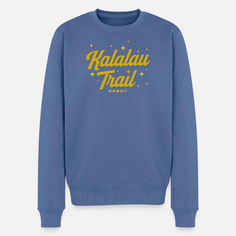 Kalalau Trail Hawaii Schriftzug - Männer Premium Bio Pullover - Taubenblau