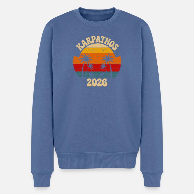 Karpathos Retro Palmen 2026 - Männer Premium Bio Pullover - Taubenblau