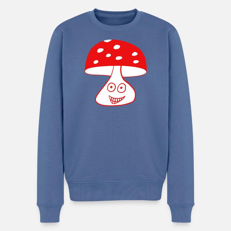 Champignon joyeux avec visage - Pull Premium bio Homme - bleu pigeon