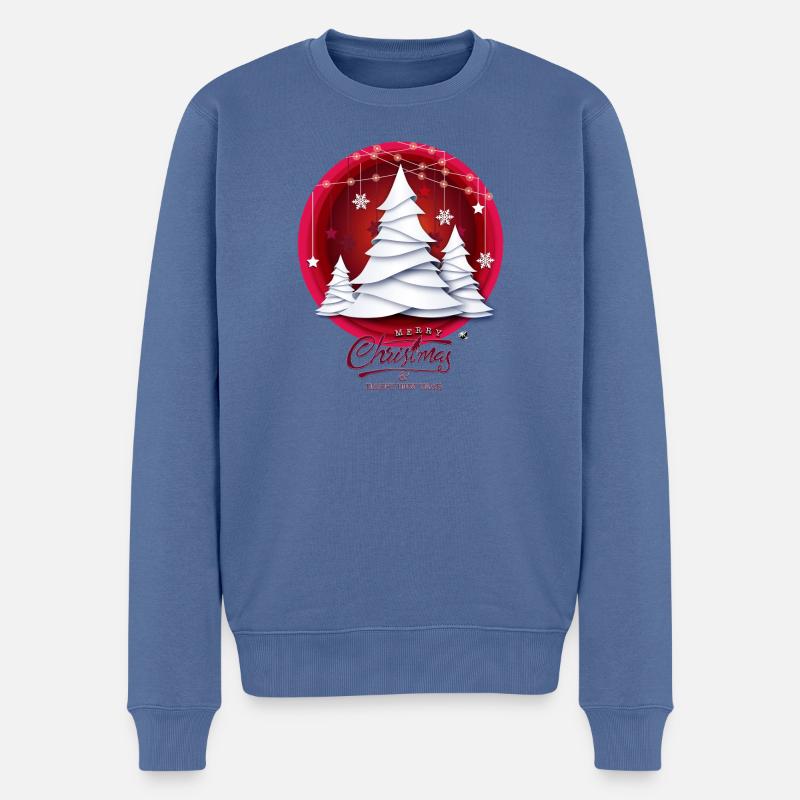 Rotes Weihnachtskugel mit weissen Tannenbäume - Männer Premium Bio Pullover - Taubenblau