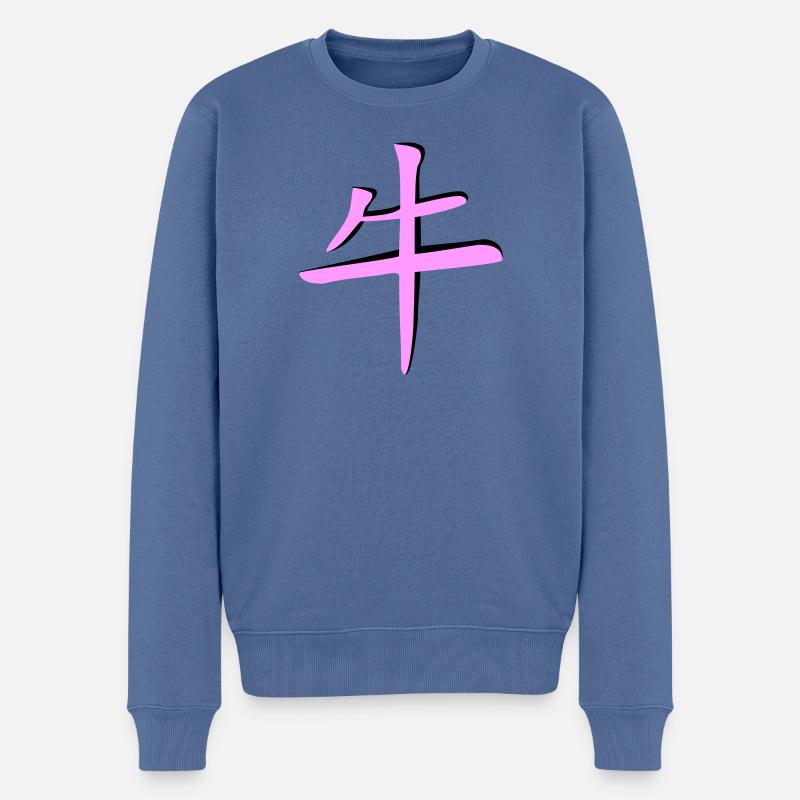 Büffel_3d - Kanji - Pull Premium bio Homme - bleu pigeon
