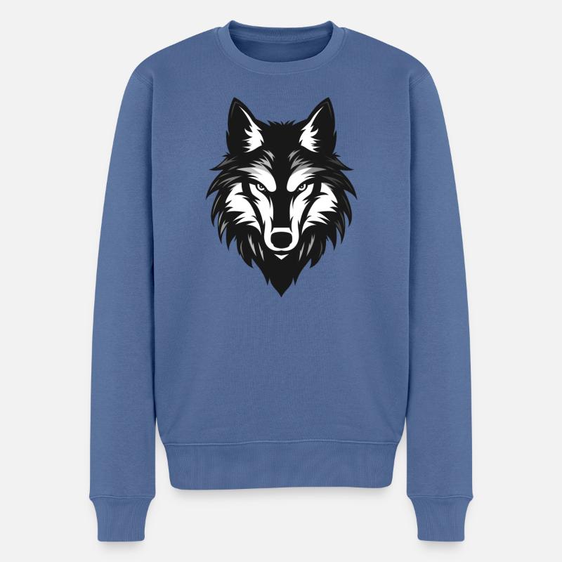 Wolfskopf, Wildtiersymbol - Männer Premium Bio Pullover - Taubenblau