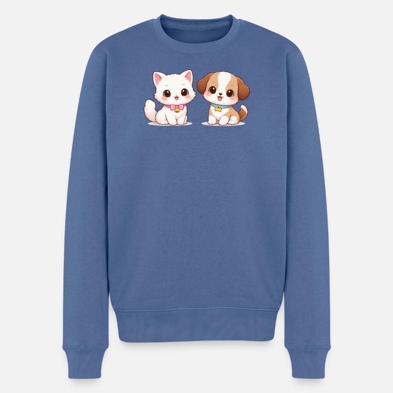 Dessin Chat Chien - Pull Premium bio Homme - bleu pigeon