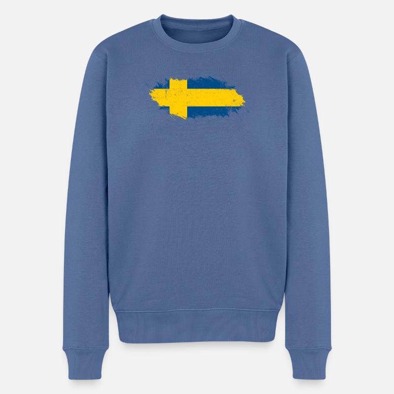 Pinselstrich Schwedische Flagge - Männer Premium Bio Pullover - Taubenblau