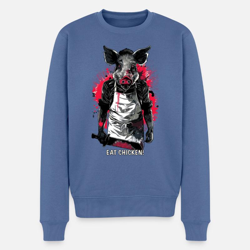 Schwein Metzger Chicken Slaughterhouse - Männer Premium Bio Pullover - Taubenblau