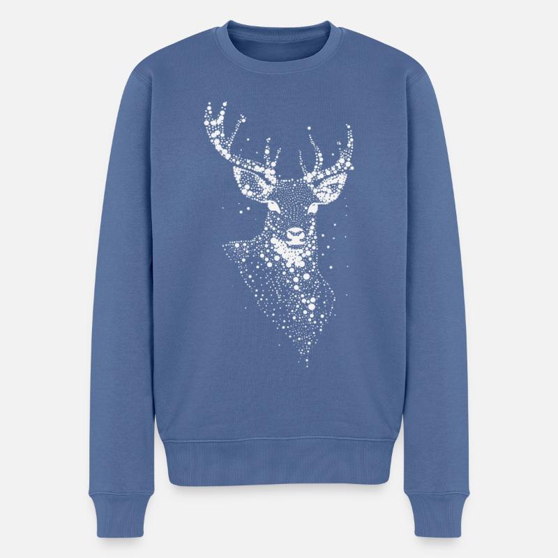 Hirsch Geweih Jäger Wandern Hirschmotiv - Männer Premium Bio Pullover - Taubenblau