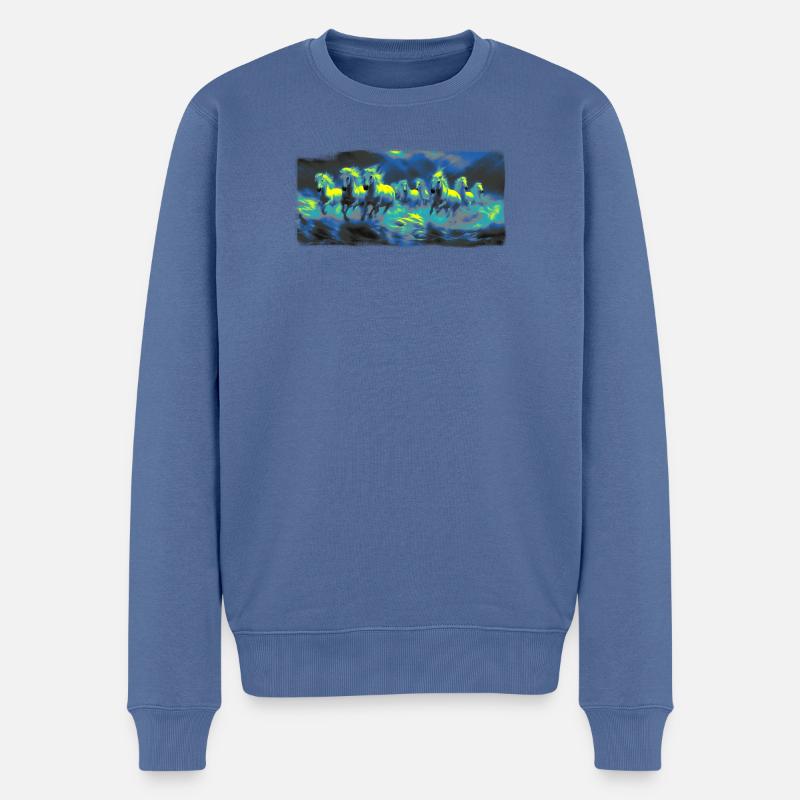 Wilde Pferde - Männer Premium Bio Pullover - Taubenblau